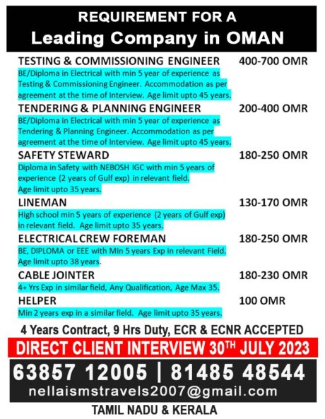 Requirement for a leading company in Oman