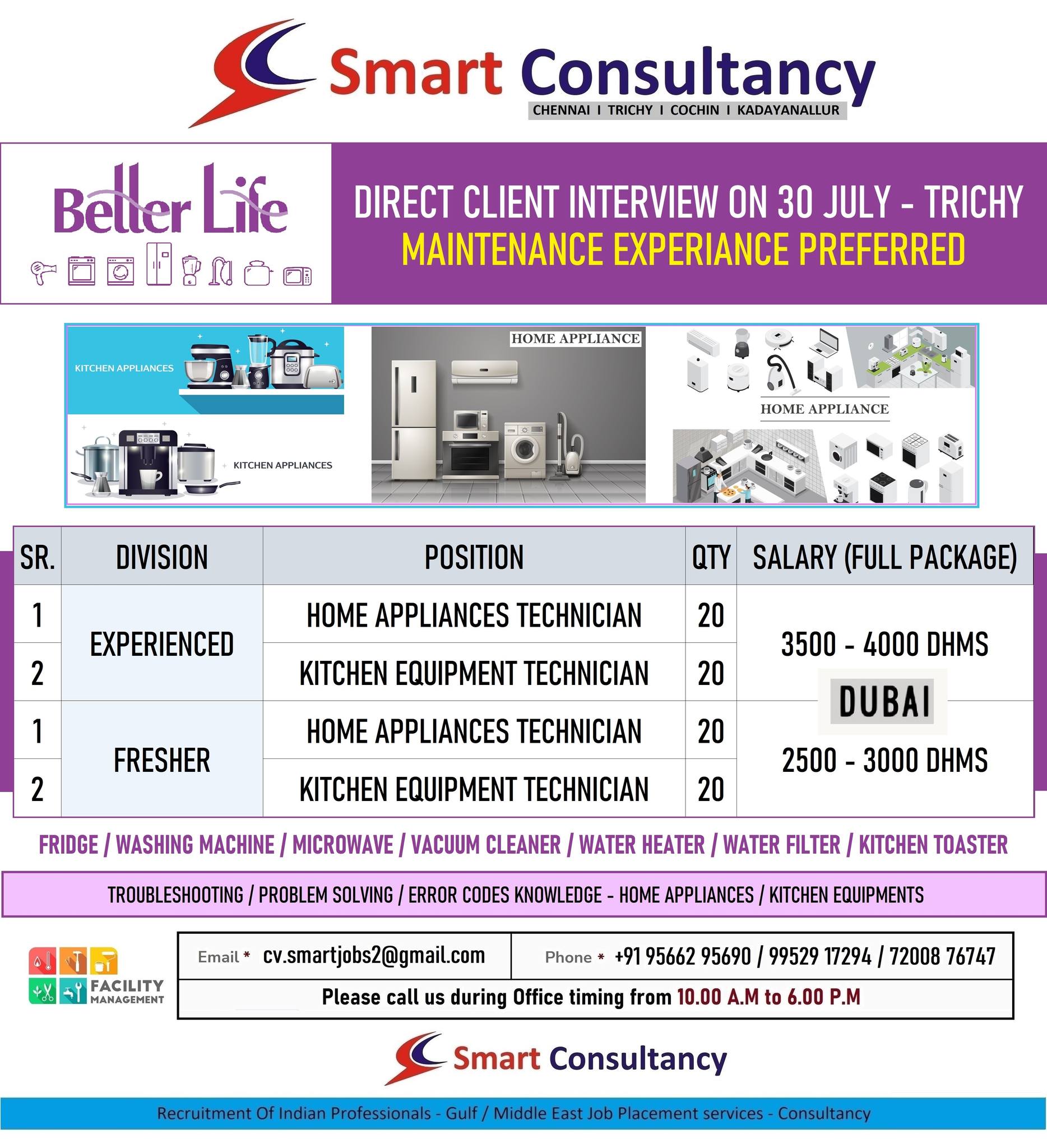 BETTER LIFE (DUBAI) – DIRECT CLIENT INTERVIEW ON 30 JULY – TRICHY