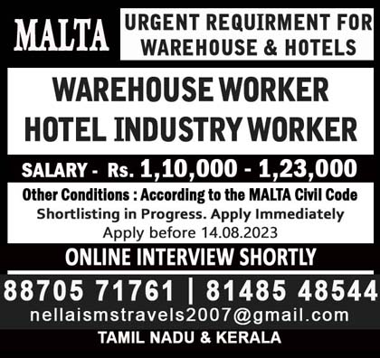 Urgent Requirement for Warehouse & Hotels in MALTA