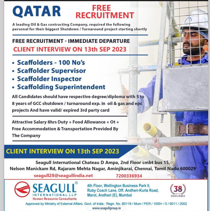 FREE RECRUITMENT FOR QATAR