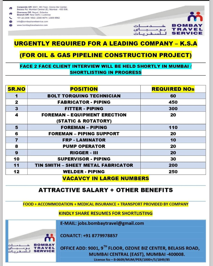 URGENTLY REQUIRED FOR KSA