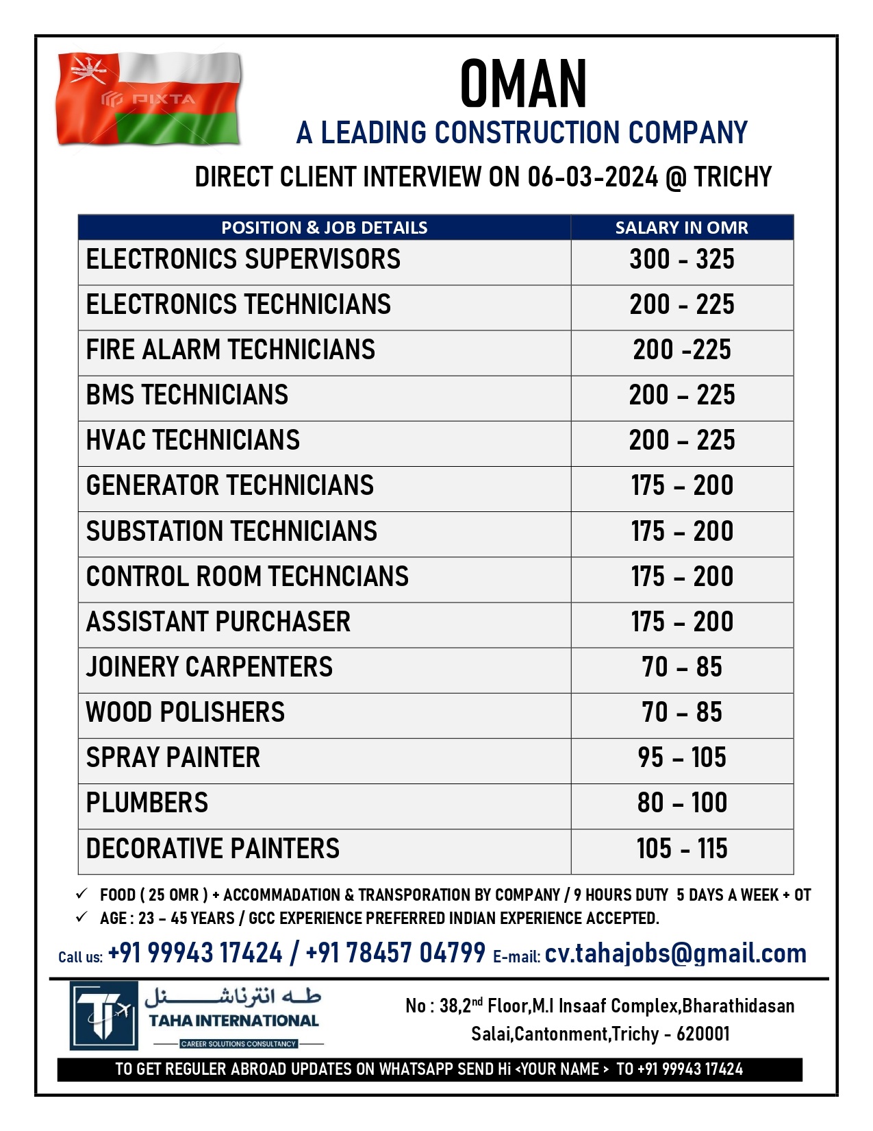 A LEADING CONSTRUCTION COMPANY IN OMAN – CLIENT INTERVIEW ON 06-03-2024 @ TRICHY