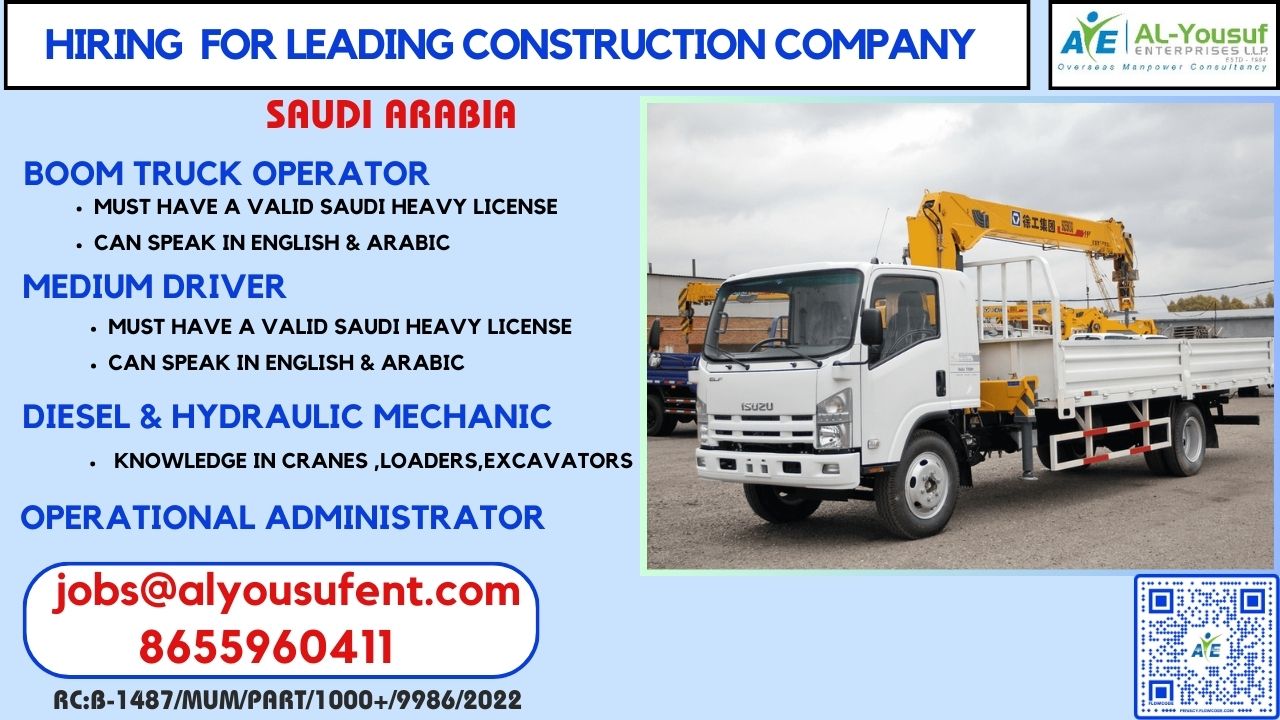 HIRING FOR LEADING CONSTRUCTION COMPANY