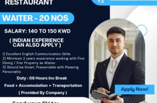 🇰🇼 KUWAIT URGENT REQUIRED FOR LEADING RESTAURANT • POSITION MENTION BELLOW 👇 1. WAITER 🧒 💲SALARY 140 TO 150 KWD 🛄 PROVIDED : DUTY ON MEAL + ACCOMODATION + TRANSPORTATION + MEDICAL BY COMPANY ⏰ DUTY : 08 HOURS INCLUDING BREAK • ( INDIAN EXPERIENCE CAN APPLY ) • MINIMUM 2 YEARS EXPERIENCE WORKING WITH FINE DINNING / STAR PROPERTY AS WAITER • SHOULD BE SMART • PRESENTABLE WITH PLEASING PERSONALIT PLEASE SHARE ALL DOC IN ONE PDF TO BELOW CONTACT 👇 CONTACT : MR . TANZIL KHAN - +91 8779775229 /  + 91 86551 38308 EMAIL ID : abroad.tk@gmail.com