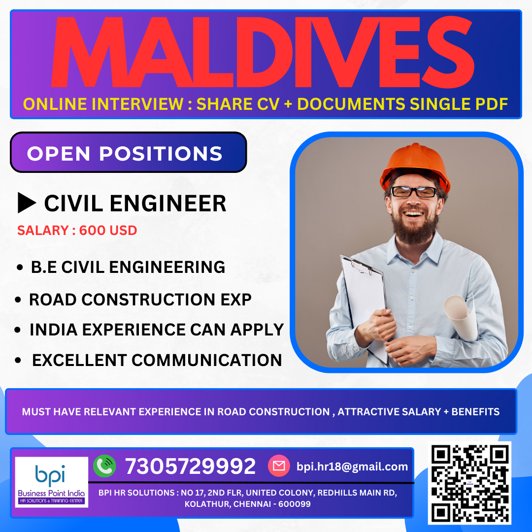 URGENTLY REQUIRED FOR A LEADING CO. IN MALDIVES CIVIL ENGINEER