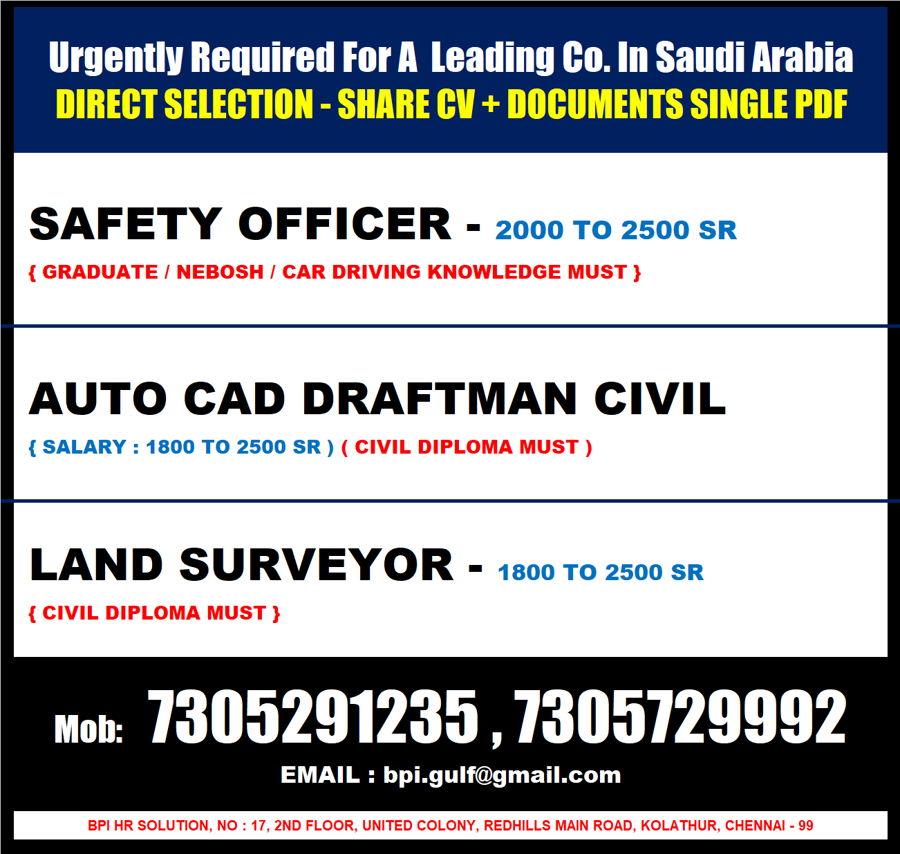 urgently required for a leading co. in ksa