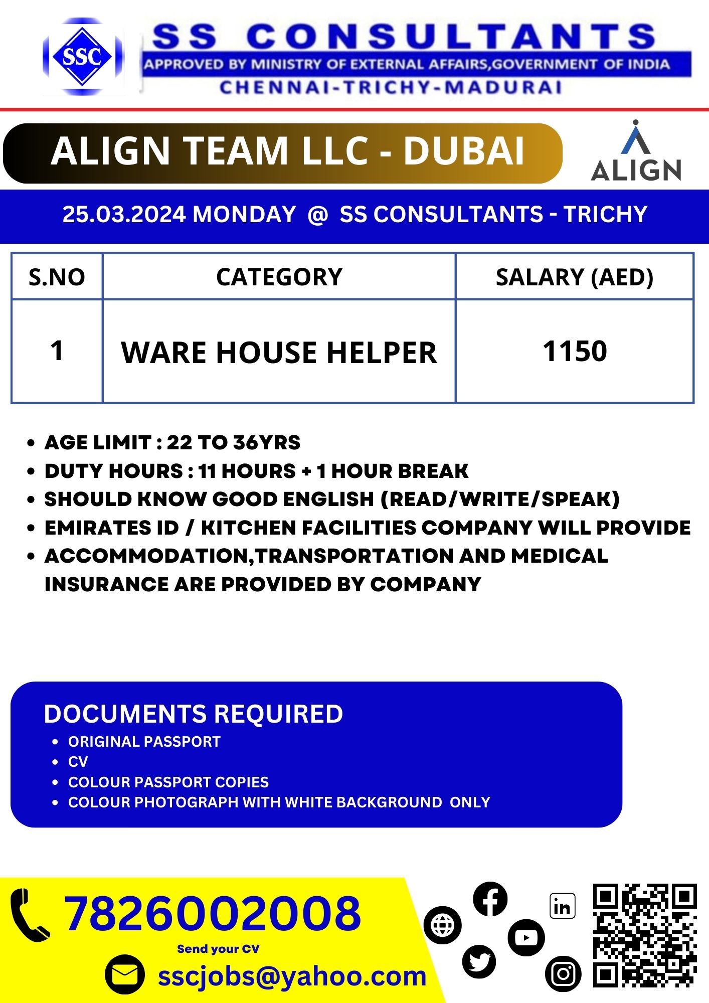 WARE HOUSE HELPER | ALIGN TEAM LLC – DUBAI | Ware House job in Gulf