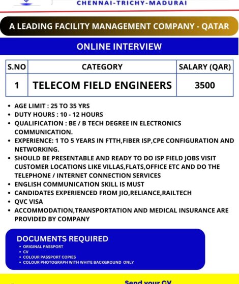 TELECOM ENGINEER | A Leading Facility Management Company – Qatar