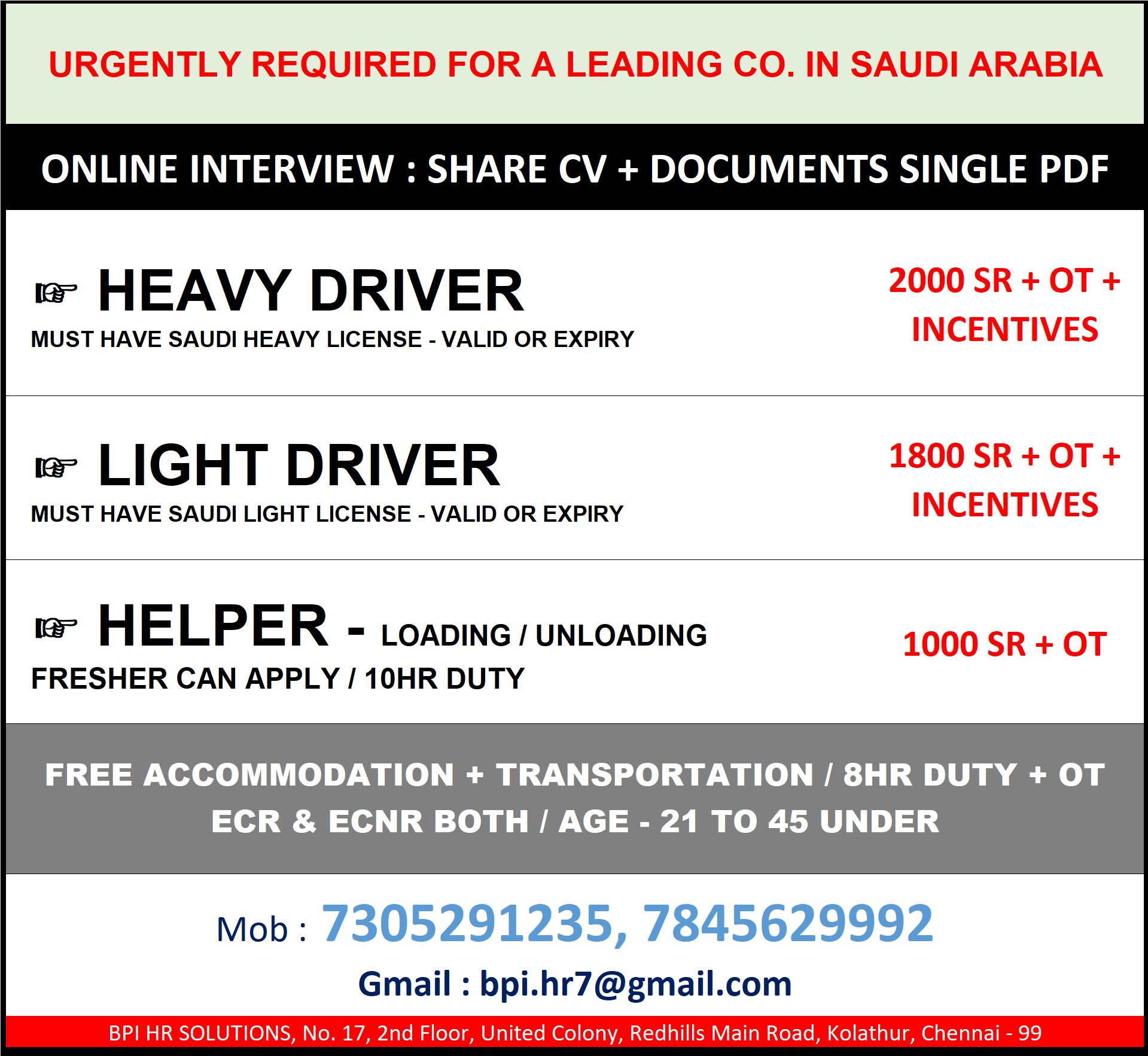 urgently required for a leading co. in ksa