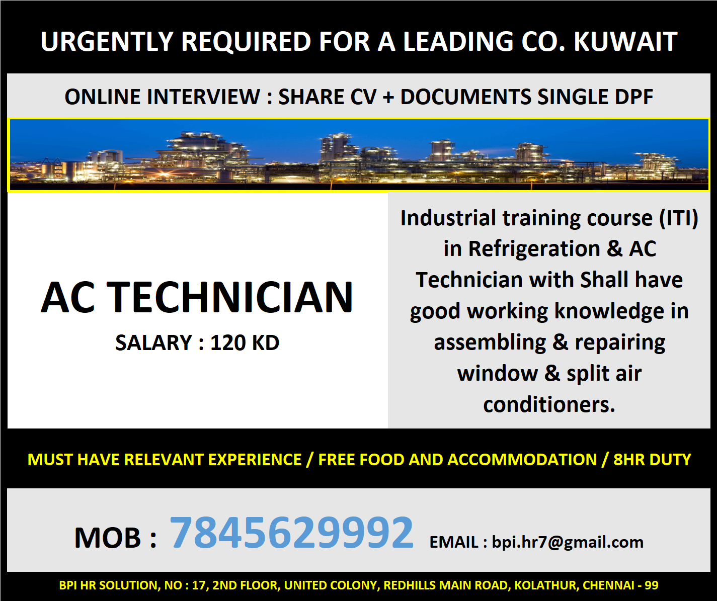 urgently required for a leading co. in kuwait