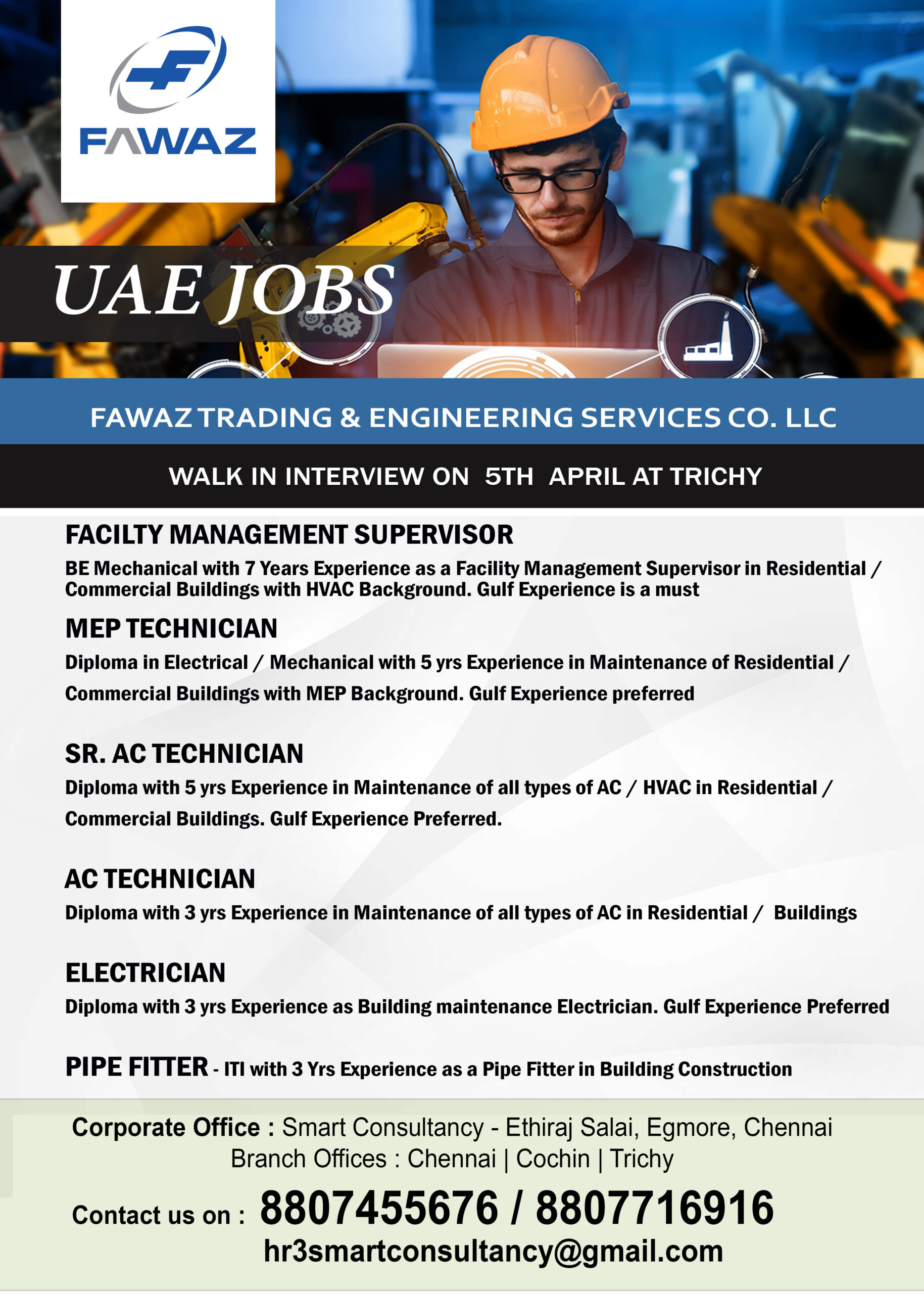 UAE JOBS🇦🇪🇦🇪🇦🇪 FAWAZ Trading & Engineering Services Co. LLC WALK IN INTERVIEW ON  5TH  APRIL AT TRICHY
