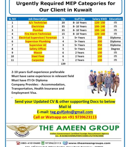 URGENTLY REQUIRED FOR KUWAIT