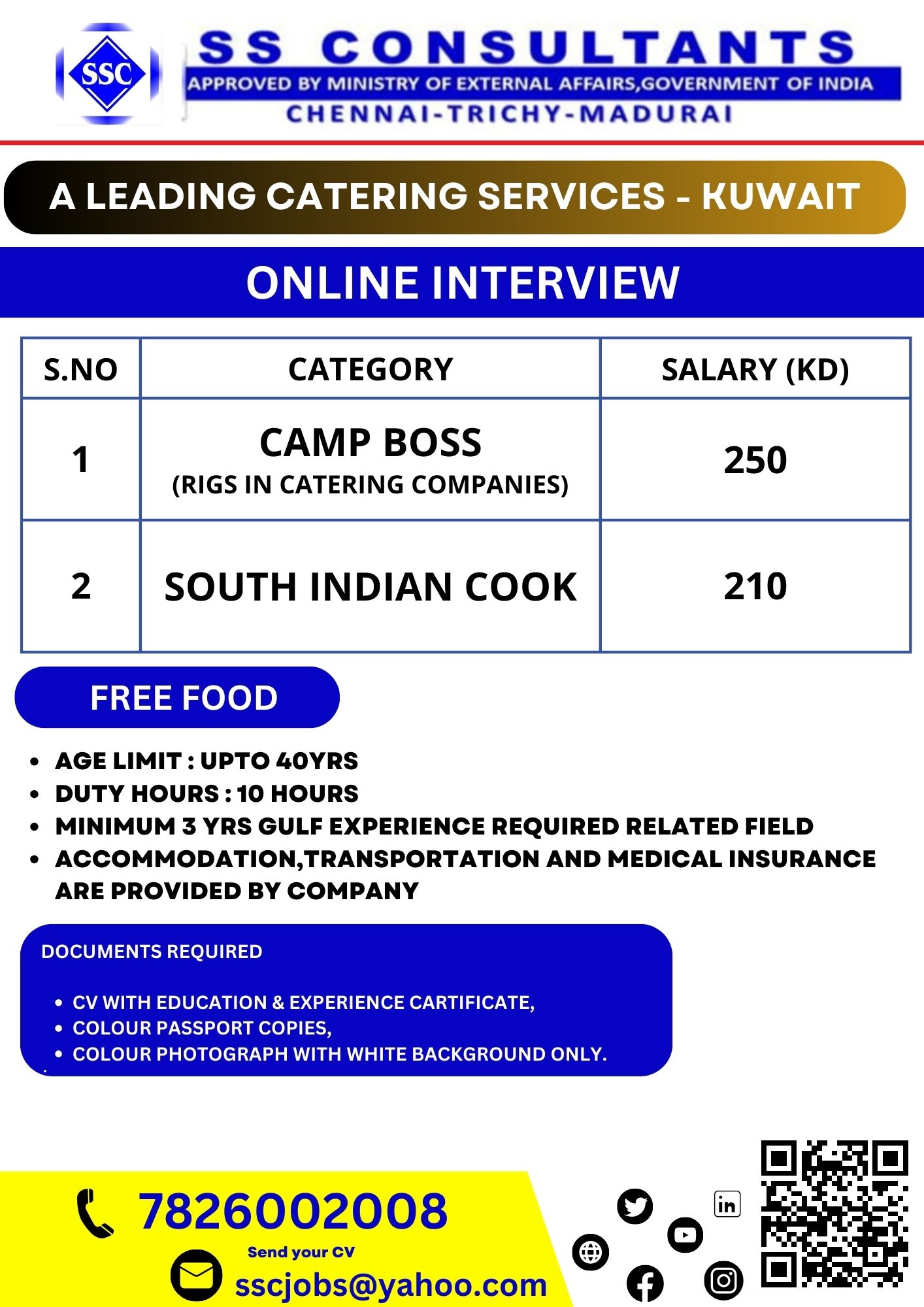 Great Work opportunity in Kuwait | A LEADING CATERING SERVICES | Cam Boss | Cook