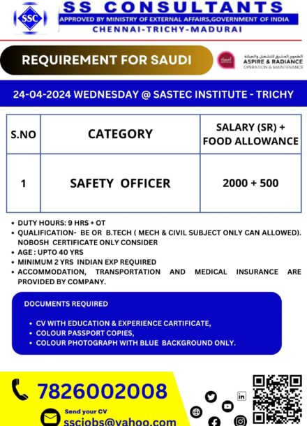 SAFETY  OFFICER JOB IN SAUDI | HSE OFFICER