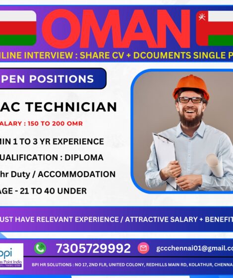 urgently required for a leding co. in oman ac technician