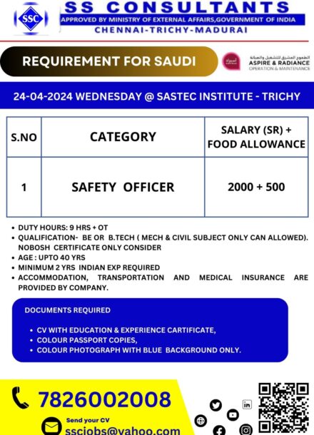SAFETY OFFICER JOB IN SAUDI