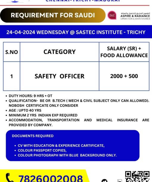 REQUIREMENT FOR SAUDI | SAFETY  OFFICER