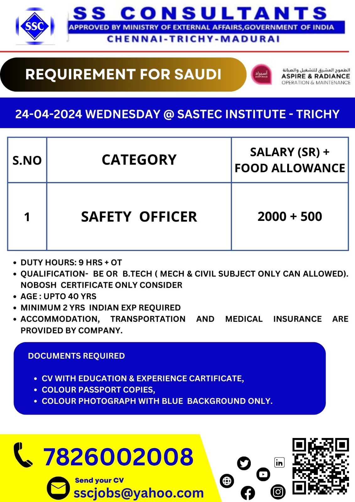 REQUIREMENT FOR SAUDI | SAFETY  OFFICER