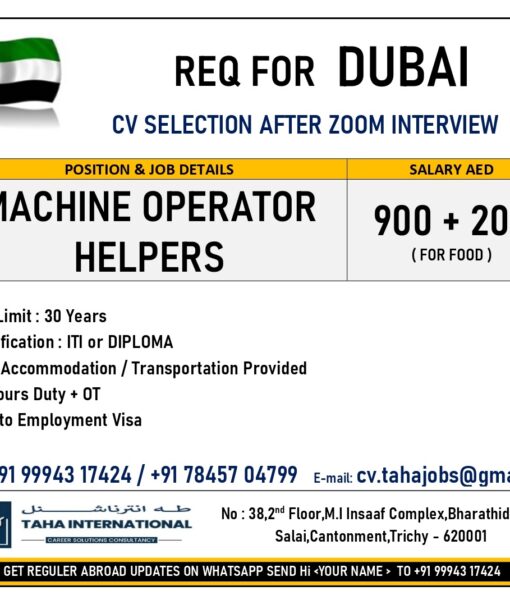 URGENTLY REQ FOR DUBAI – CV SELECTION AFTER ZOOM INTERVIIEW