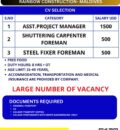 ASST.PROJECT MANAGER | SHUTTERING CARPENTER FOREMAN | STEEL FIXER FOREMAN | RAINBOW CONSTRUCTION – MALDIVES