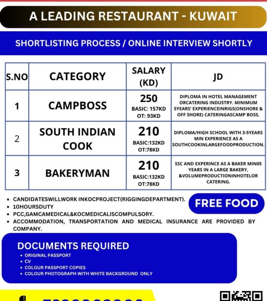 A Leading Restaurant Job Vacancies Kuwait