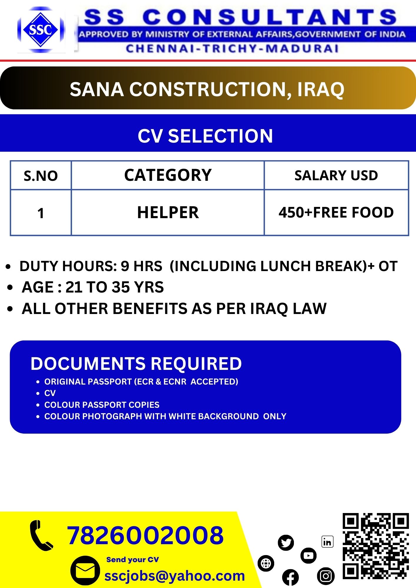 GREAT JOB OPPORTUNITIES IN IRAQ | HELPER JOB | SANA CONSTRUCTION