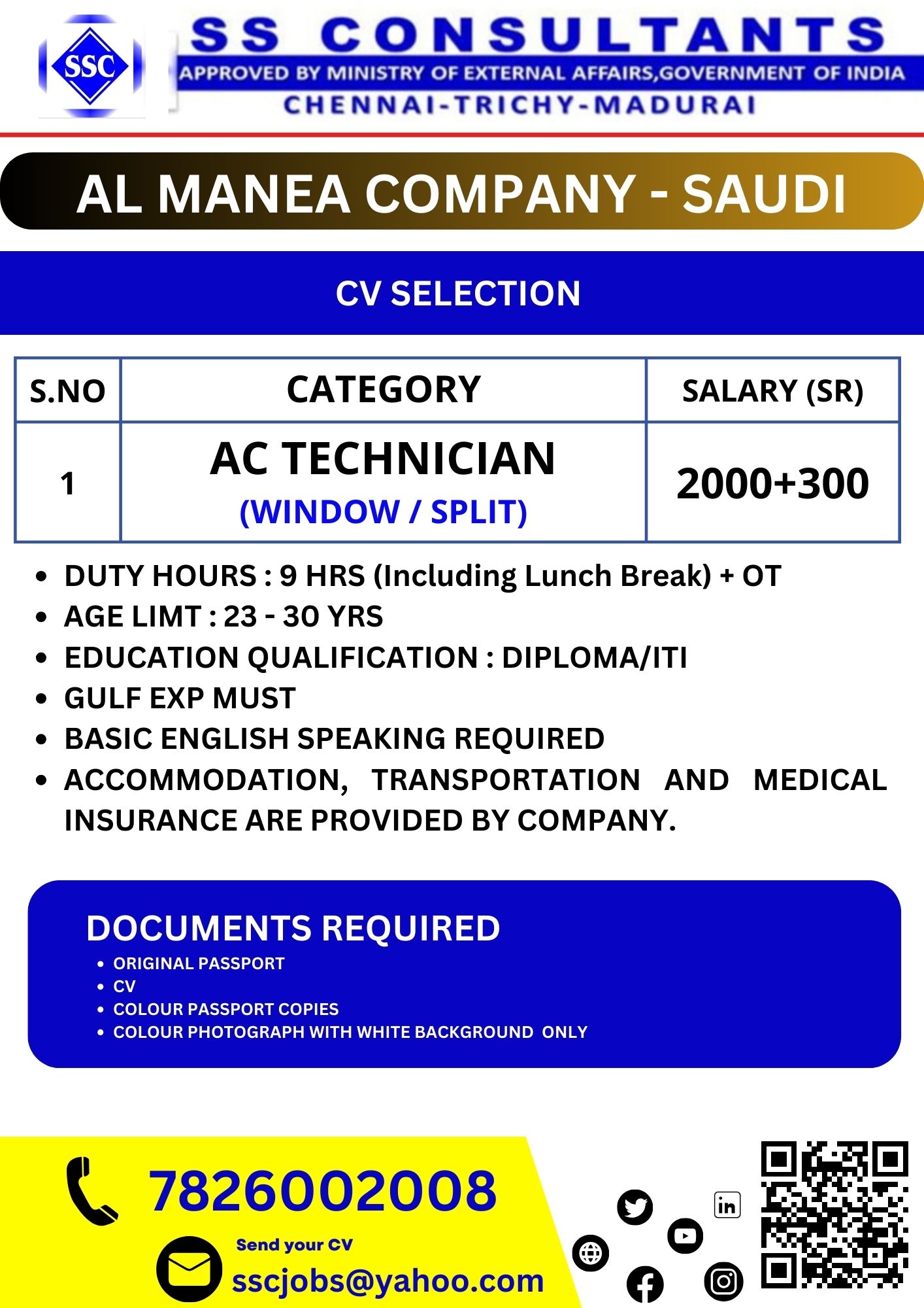 AC Technician  (window / split) | Al MANEA Company – Saudi