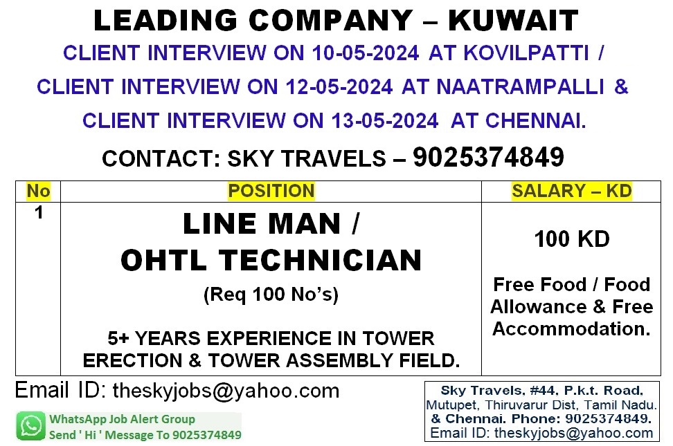 Urgently Required For Kuwait.