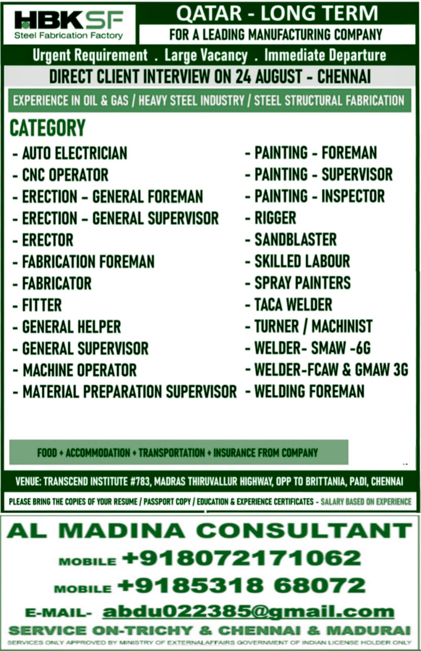 VISA TICKET FREE HBKSF QATAR – LONG TERM FOR A LEADING MANUFACTURING COMPANY