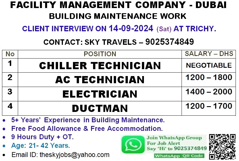 Urgently Required For Leading Company – Dubai.