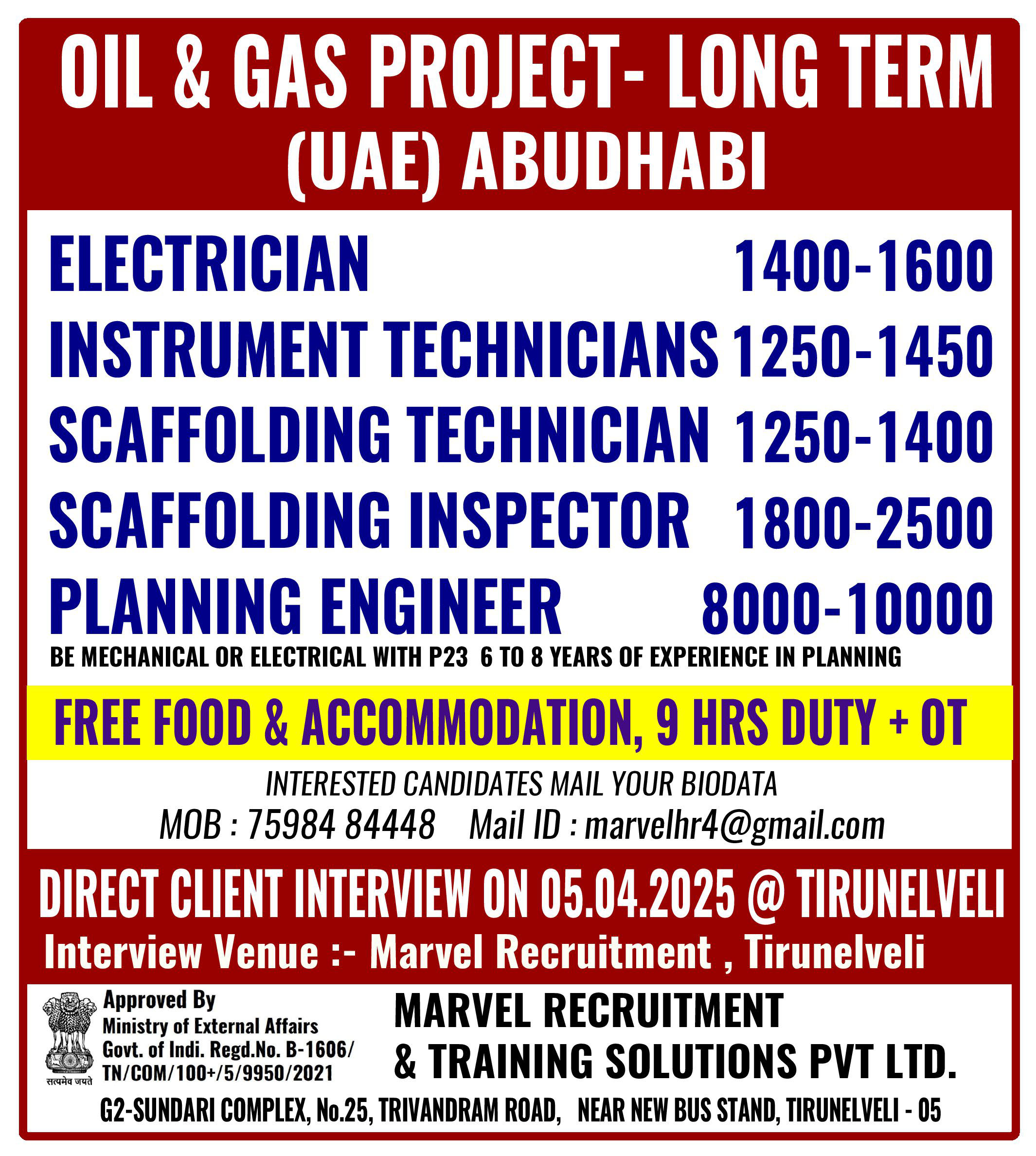 OIL AND GAS JOBS ELECTRICIAN SCAFFOLDER INSTRUMENT TECHNICIAN