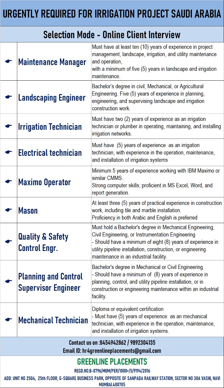 URGENTLY REQUIRED FOR REPUTED COMPANY KSA