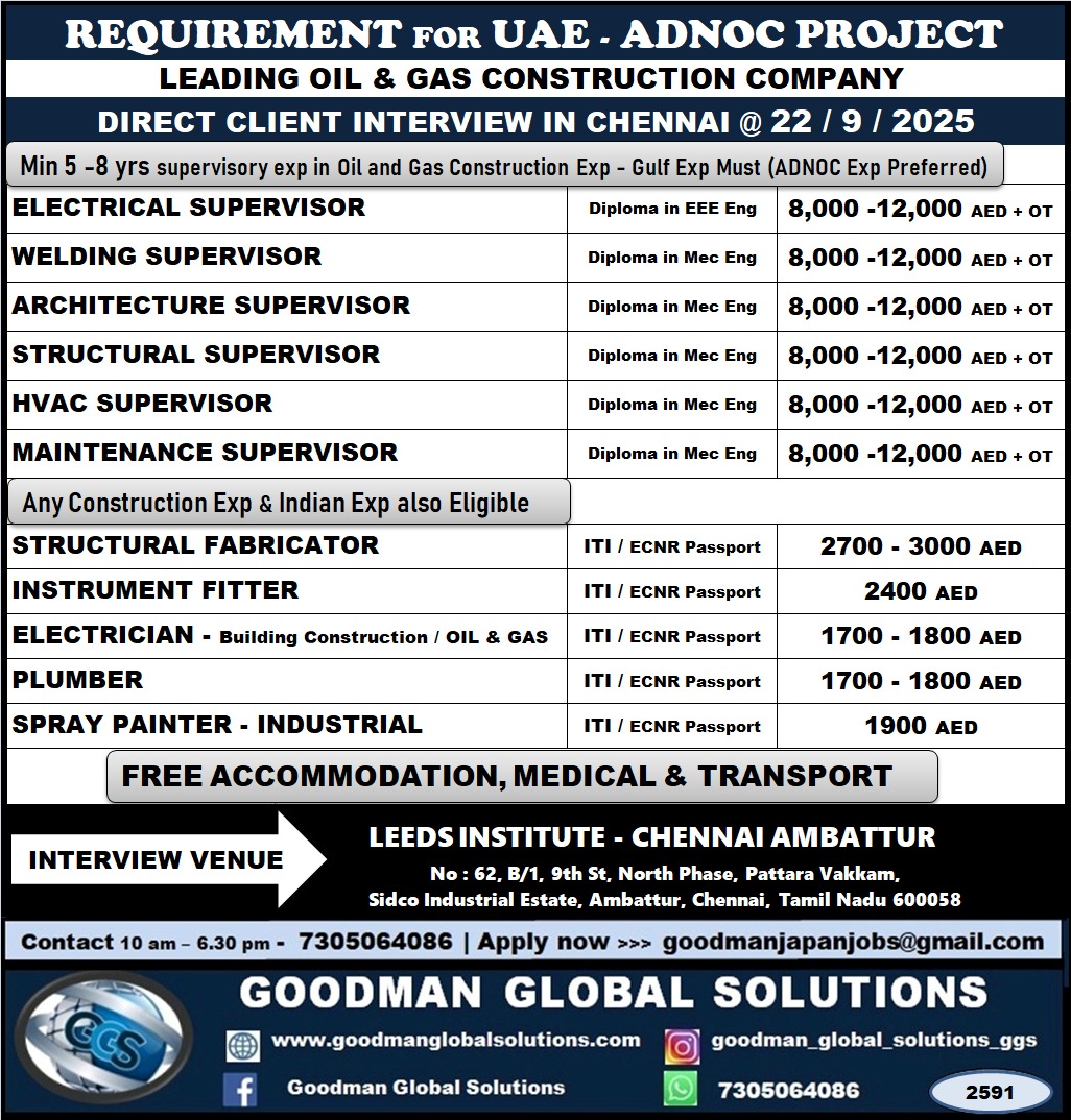LEADING OIL AND GAS  CONSTRUCTION COMPANY DIRECT CLIENT INTERVIEW IN CHENNAI @22-09-2025