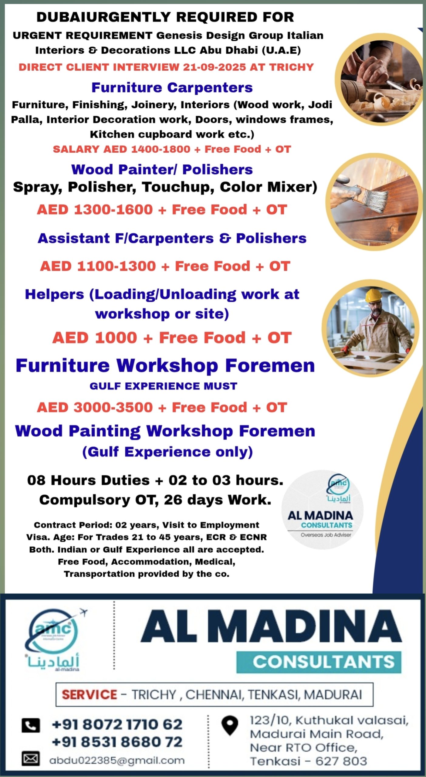 DUBAI  URGENTLY REQUIRED FOR  URGENT REQUIREMENT Genesis Design Group Italian Interiors & Decorations LLC Abu Dhabi (U.A.E)