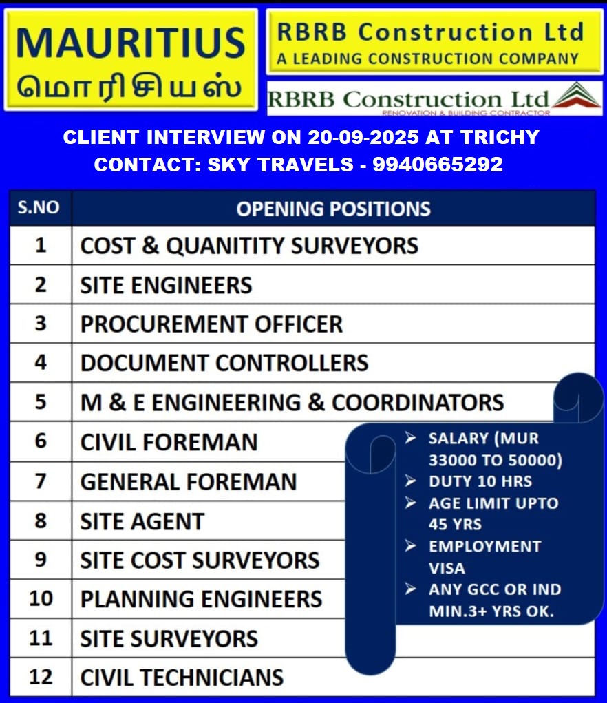 Urgently Required For Leading Company – Mauritius