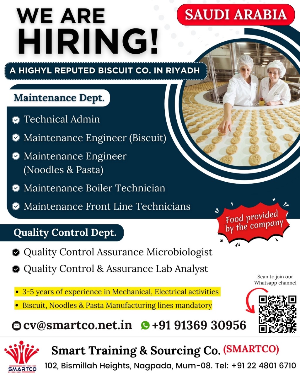 SAUDI ARABIA WE ARE HIRING! A HIGHYL REPUTED BISCUIT CO. IN RIYADH