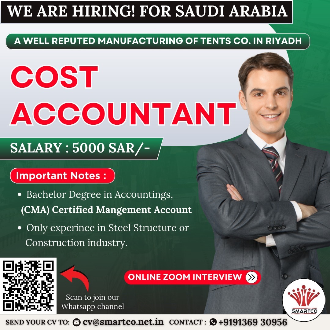 WE ARE HIRING! FOR SAUDI ARABIA A WELL REPUTED MANUFACTURING OF TENTS CO. IN RIYADH