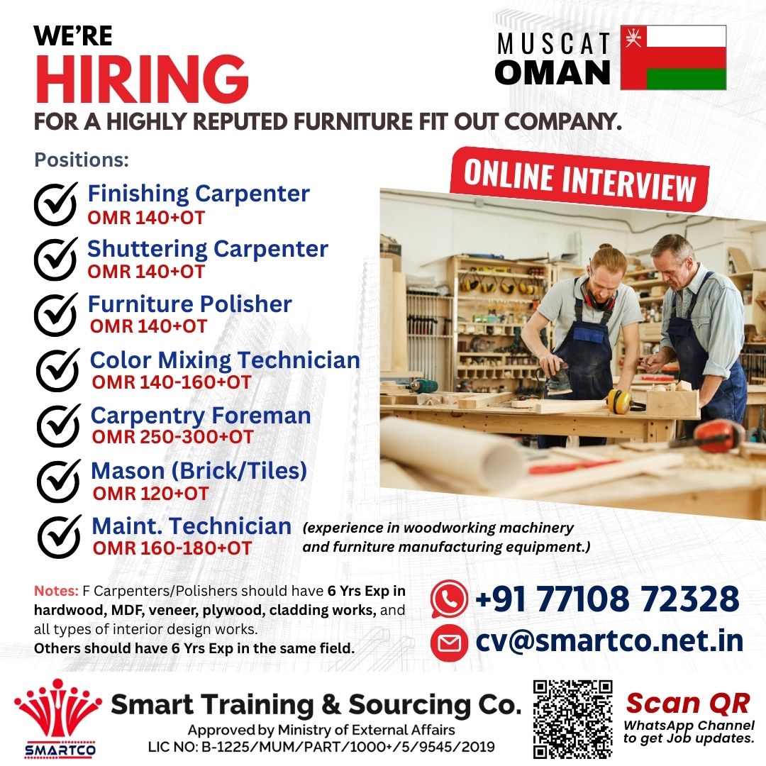 WE’RE HIRING MUSCAT OMAN FOR A HIGHLY REPUTED FURNITURE FIT OUT COMPANY.
