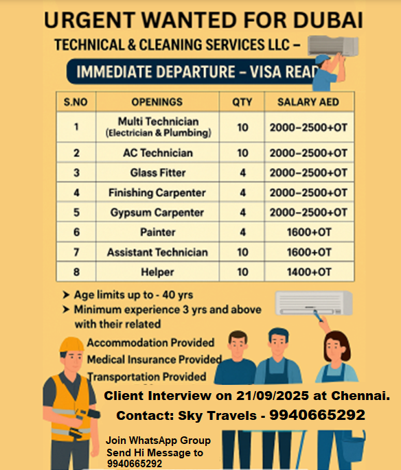 Urgently Required For Leading Company – Dubai.