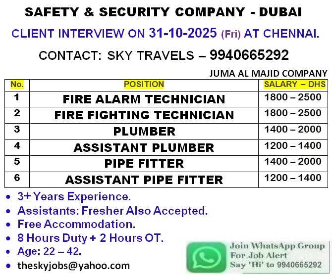 Urgently Required For Leading Company – Dubai.