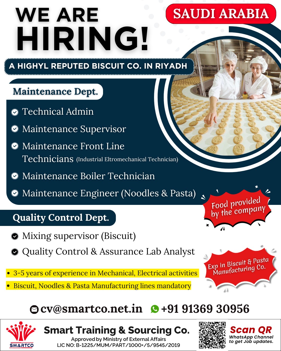 WE ARE HIRING! – SAUDI ARABIA A Highly Reputed Biscuit Co. in Riyadh
