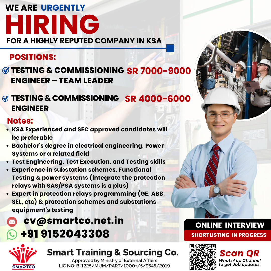 WE ARE URGENTLY HIRING FOR A HIGHLY REPUTED COMPANY IN KSA