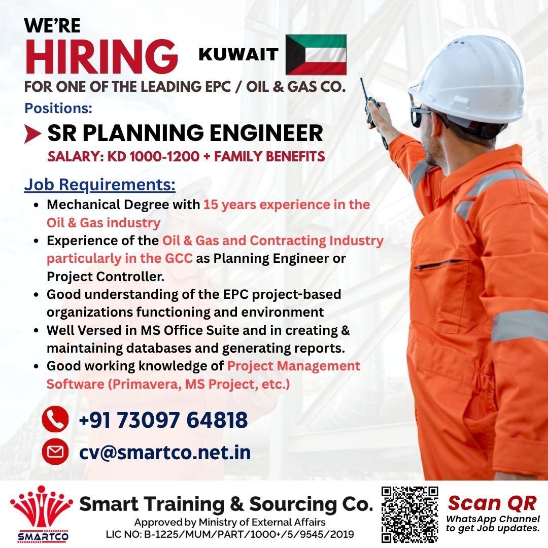 WE’RE HIRING – KUWAIT  FOR ONE OF THE LEADING EPC / OIL & GAS CO.