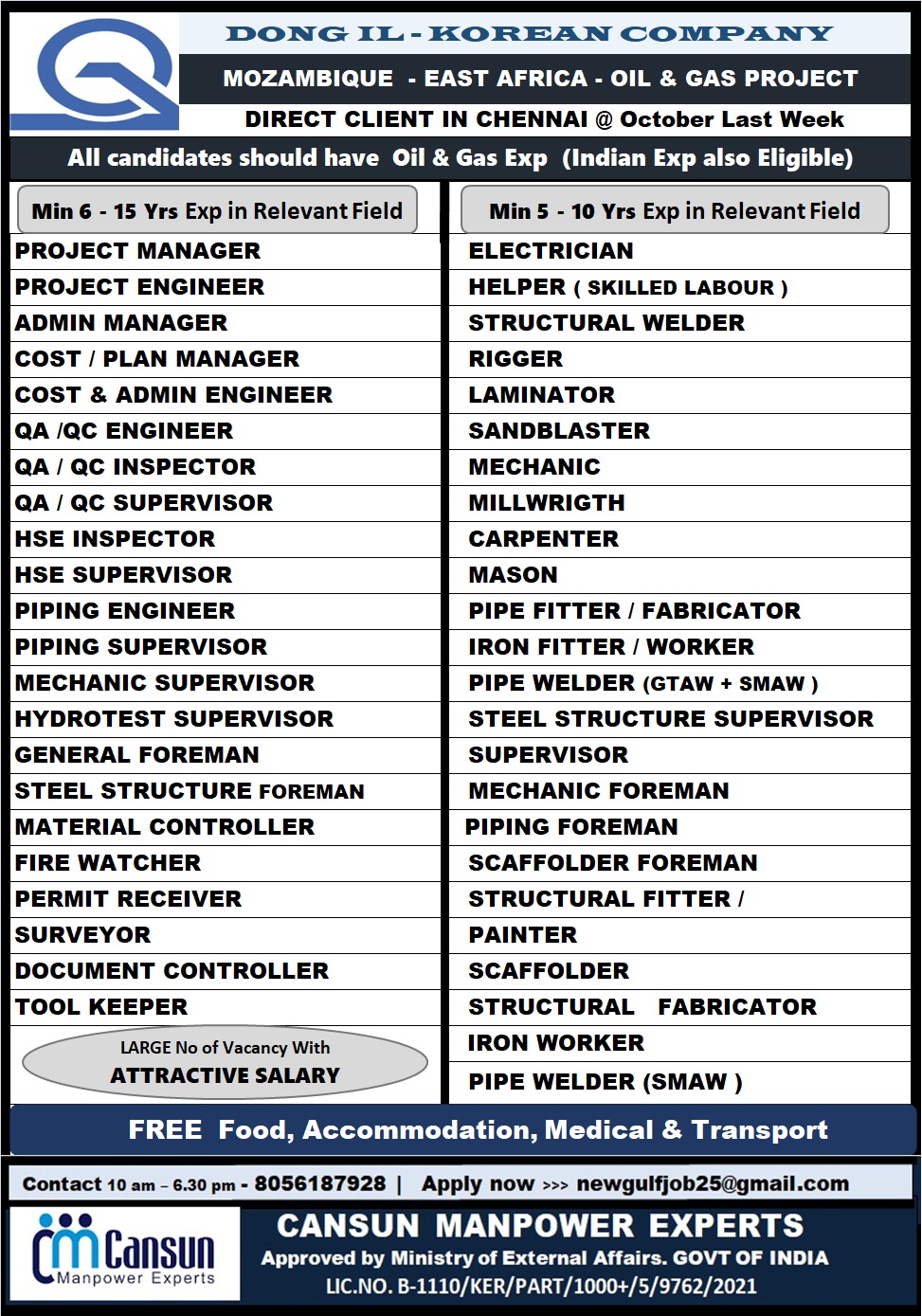 MOZAMBIQUE – EAST AFRICA – OIL & GAS PROJECT 