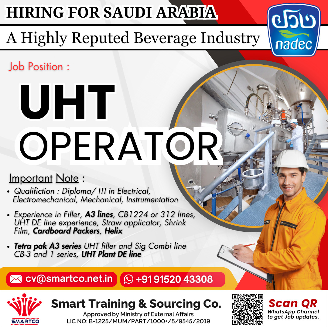 HIRING FOR SAUDI ARABIA A Highly Reputed Beverage Industry