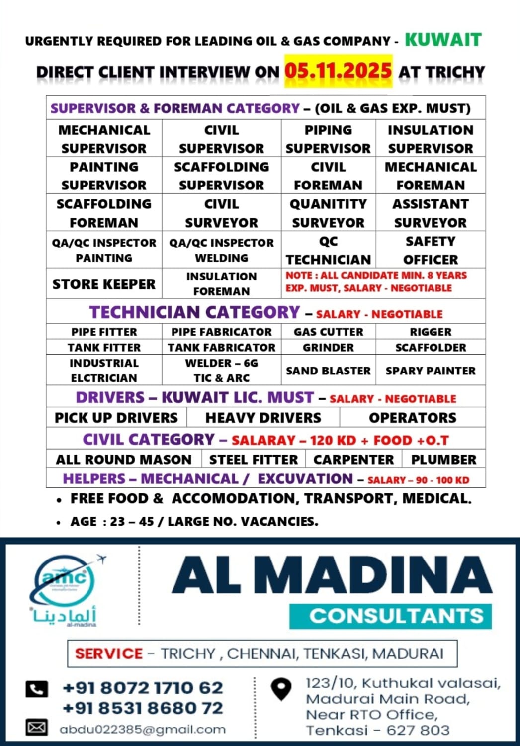 URGENTLY REQUIRED FOR LEADING OIL & GAS COMPANY – KUWAIT