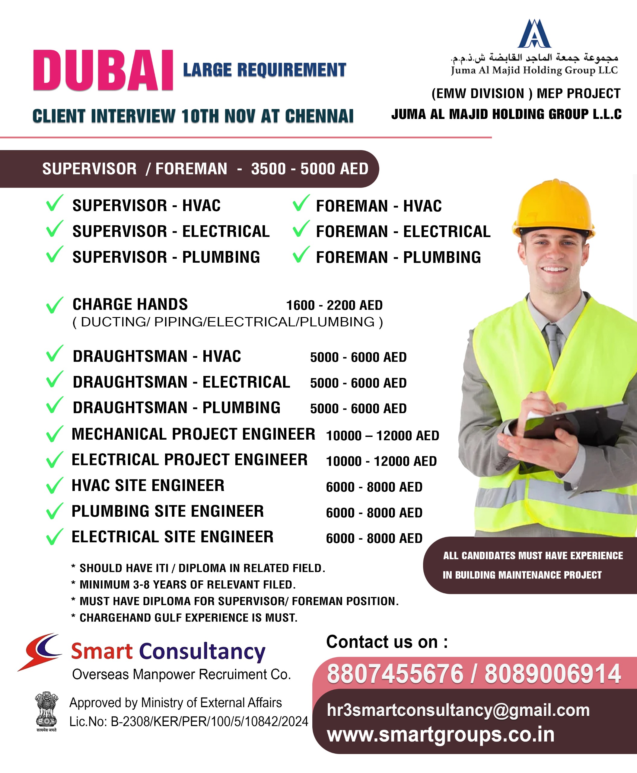 WE ARE HIRING FOR JUMA AL MAJID HOLDING GROUP L.L.C – DUBAI – DIRECT CLIENT INTERVIEW ON 10TH NOV AT CHENNAI ,TAMIL NADU