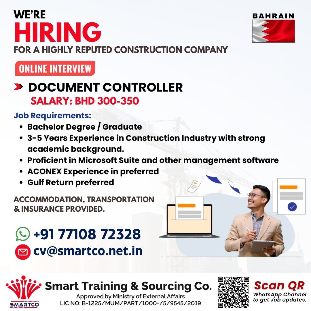 URGENTLY REQUIRED FOR BAHRAIN FOR A HIGHLY REPUTED CONSTRUCTION COMPANY