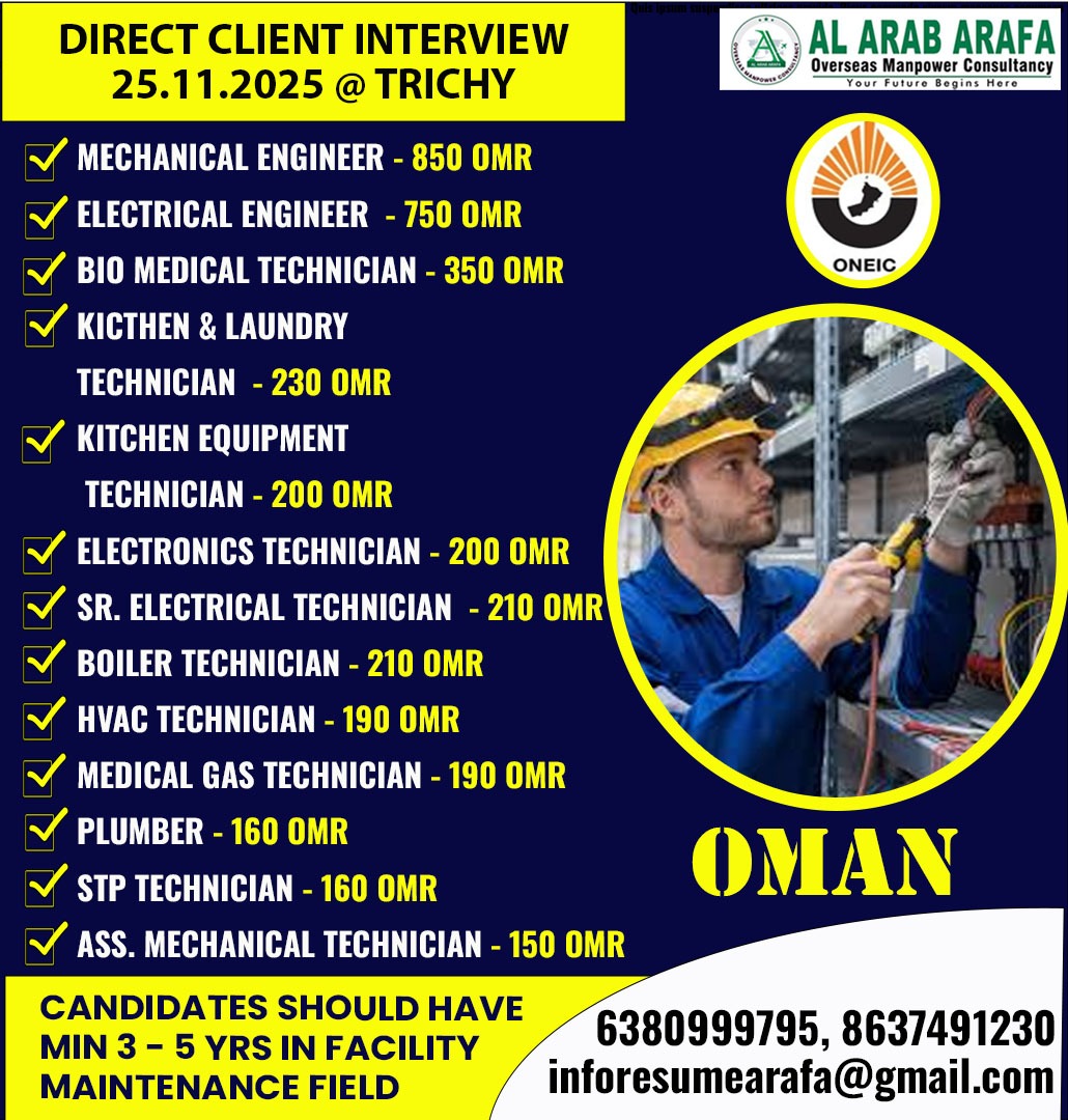 DIRECT CLIENT INTERVIEW ON 25.11.2025 @ TRICHY