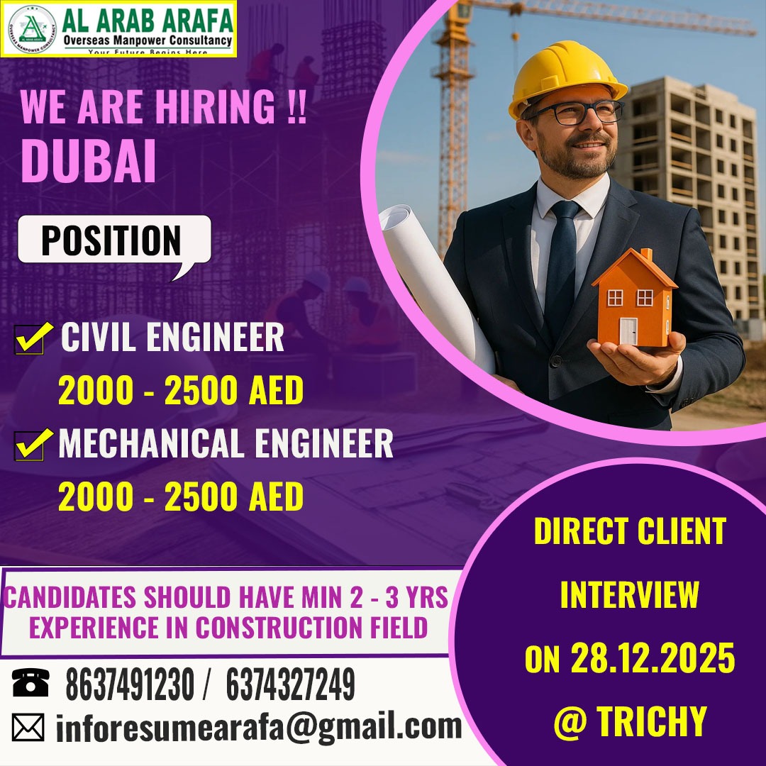 DIRECT CLIENT INTERVIEW ON 28.12.2025 @ TRICHY